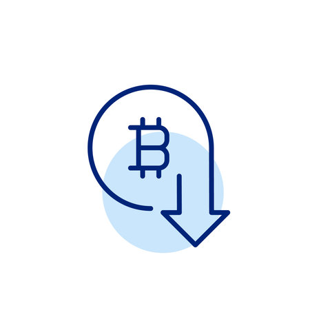 Bitcoin symbol and arrow down. Wallet top up, crypto deposit. Pixel perfect, editable stroke vector iconのイラスト素材