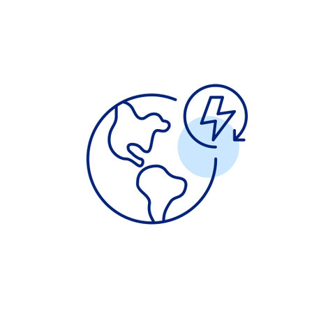 Earth and lightning in renew arrow. Sustainable living, environment conservation and protection. Pixel perfect, editable stroke vector iconのイラスト素材