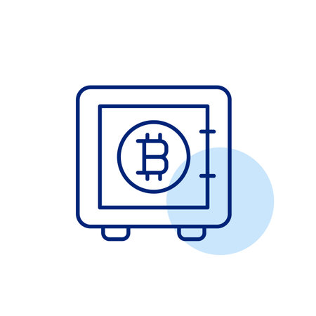 Bitcoin vault. Secure digital storage space for cryptocurrency assets. Finances and online banking. Pixel perfect, editable stroke vector iconのイラスト素材
