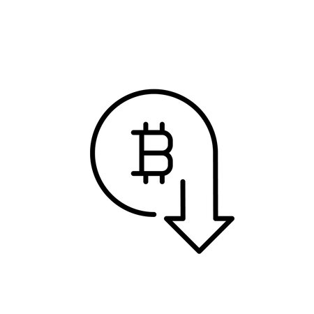 Bitcoin symbol and arrow down. Wallet top up, crypto deposit. Pixel perfect, editable stroke vector iconのイラスト素材