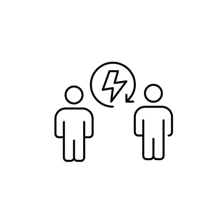 Two people with lightning in renew arrow. Energy conservation, green future sustainable behavior. Pixel perfect, editable stroke vector iconのイラスト素材