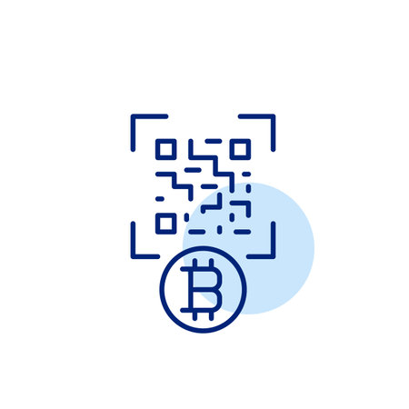 Qr-code and bitcoin. Crypto payment, fast transactions and wallet access. Pixel perfect, editable stroke vector iconのイラスト素材