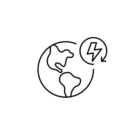 Earth and lightning in renew arrow. Sustainable living, environment conservation and protection. Pixel perfect, editable stroke vector iconのイラスト素材