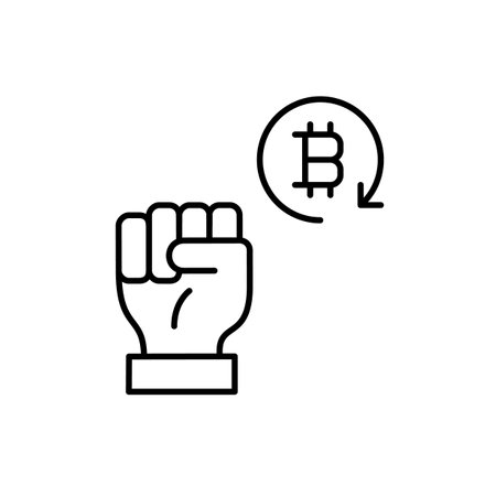 Raised fist and bitcoin symbol. Financial freedom, empowerment of blockchain. Pixel perfect, editable stroke vector iconのイラスト素材