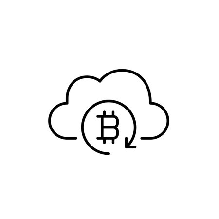 Seamless synchronization of Bitcoin data in the cloud. Crypto currency virtual drive. Pixel perfect, editable stroke vector iconのイラスト素材