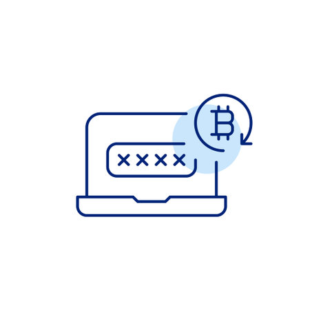 Laptop, password and bitcoin symbol. Secure wallet and crypto transactions. Pixel perfect, editable stroke vector iconのイラスト素材