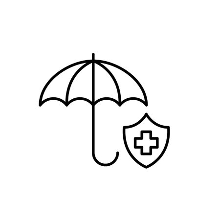 Open umbrella and medical insurance. Healthcare protection. Comprehensive coverage and security. Pixel perfect, editable stroke vector iconのイラスト素材
