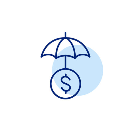 Umbrella and dollar. Financial safety, secure investment. Pixel perfect, editable stroke vector iconのイラスト素材
