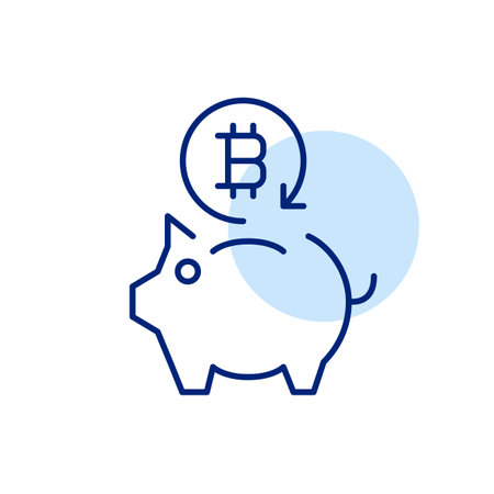 Piggy bank and bitcoin with refresh arrow. Cryptocurrency savings and bank. Pixel perfect, editable stroke vector iconのイラスト素材