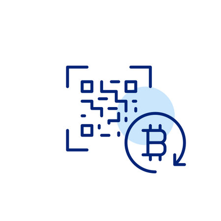 Qr-code and bitcoin in refresh arrow. Crypto wallet reload, instant transfer. Pixel perfect, editable stroke vector iconのイラスト素材