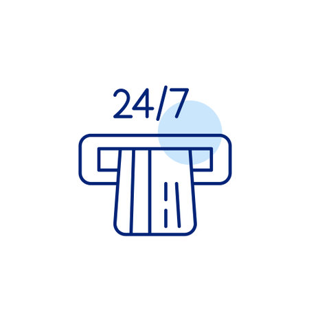 Credit card in ATM. 24 7 cash withdrawal. Pixel perfect, editable stroke vector iconのイラスト素材