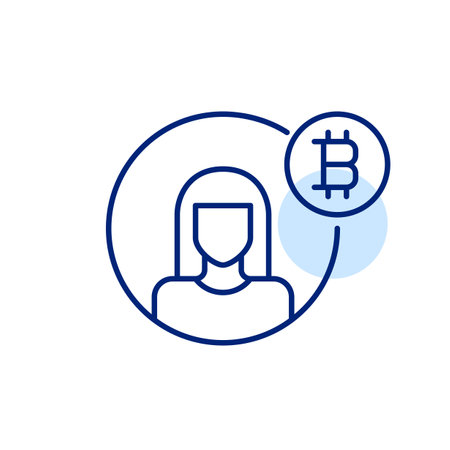 Female user account with bitcoin symbol. Crypto trader, wallet owner or investor. Pixel perfect, editable stroke vector iconのイラスト素材