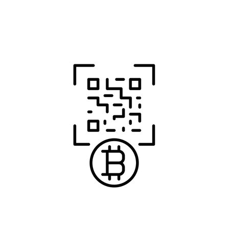 Qr-code and bitcoin. Crypto payment, fast transactions and wallet access. Pixel perfect, editable stroke vector iconのイラスト素材