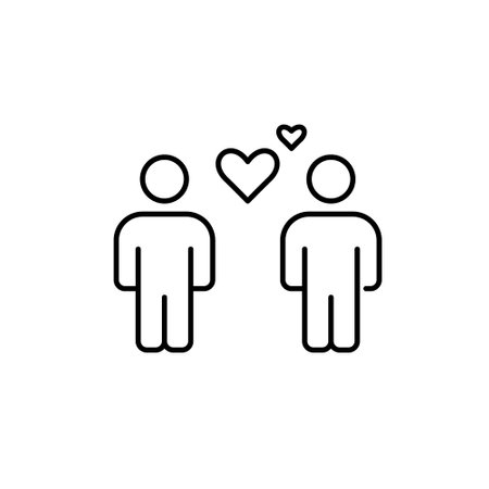 Two people with hearts between them. Love, family and care relationships. Pixel perfect, editable stroke vector iconのイラスト素材