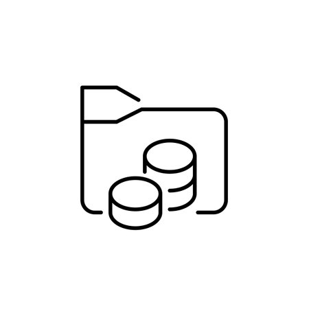 Folder and coins. Financial data storage. Digital currency files. Pixel perfect, editable stroke vector iconのイラスト素材