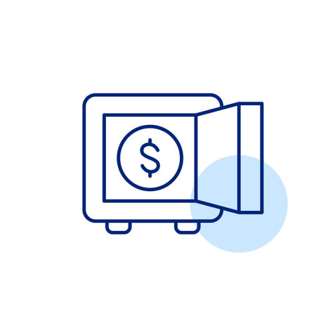 Dollar coin in deposit vault. Safe management of income and savings. Banking and finance. Pixel perfect, editable stroke vector iconのイラスト素材