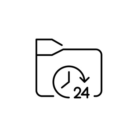 24 hour symbol on folder. Constant file access, online backup and data restoration. Pixel perfect, editable stroke vector iconのイラスト素材