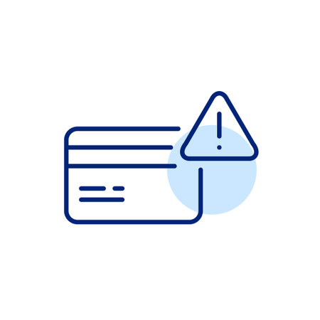 Credit card, exclamation mark and triangle. Payment warning, card declined alert. Pixel perfect, editable stroke vector iconのイラスト素材
