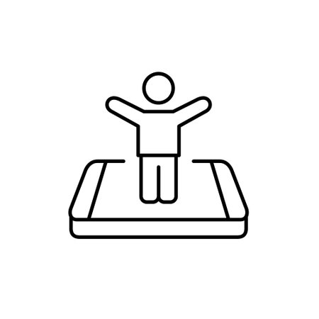 Stick figure with arms raised on isometric smartphone. Digital hub for success and happiness, advanced user. Pixel perfect, editable stroke vector iconのイラスト素材