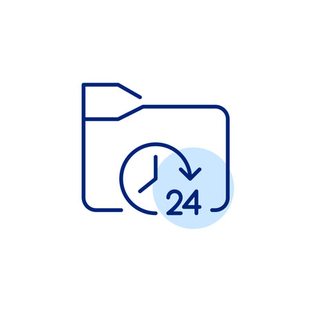 24 hour symbol on folder. Constant file access, online backup and data restoration. Pixel perfect, editable stroke vector iconのイラスト素材
