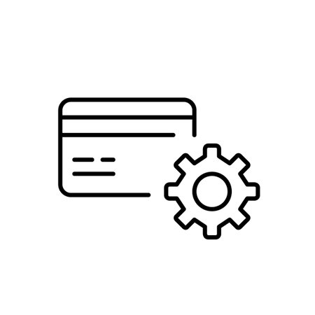 Credit card and cogwheel. Smart transactions, optimized payment configurations. Pixel perfect, editable stroke vector iconのイラスト素材