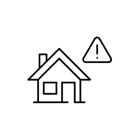 House and hazard warning. Property at risk, critical notification. Pixel perfect, editable stroke vector iconのイラスト素材