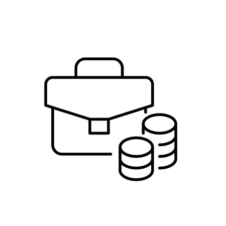 Briefcase and coins. Business assets, investment portfolio or financial transactions. Pixel perfect, editable stroke vector iconのイラスト素材