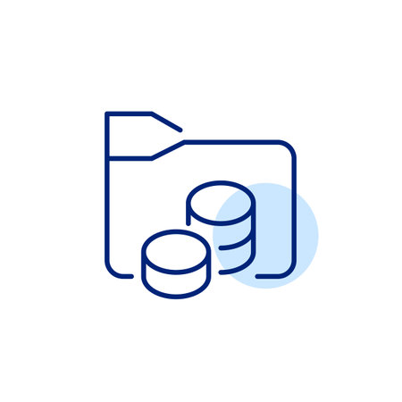 Folder and coins. Financial data storage. Digital currency files. Pixel perfect, editable stroke vector iconのイラスト素材