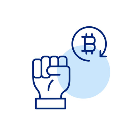 Raised fist and bitcoin symbol. Financial freedom, empowerment of blockchain. Pixel perfect, editable stroke vector iconのイラスト素材