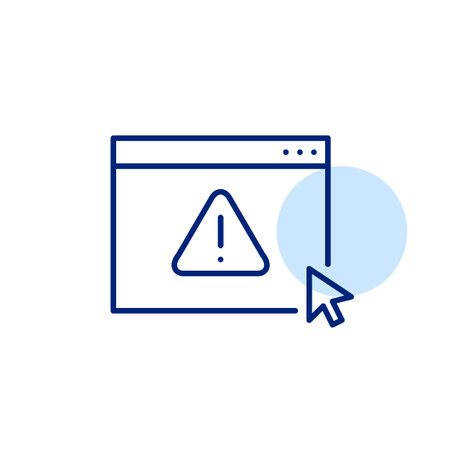 Exclamation mark in triangle on web page. Critical notice alert, site warning, attention required. Pixel perfect, editable stroke vector iconのイラスト素材
