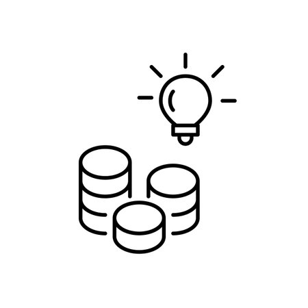 Stacks of coins and light bulb. Innovation in financial technology, successful investment strategies. Pixel perfect, editable stroke vector iconのイラスト素材
