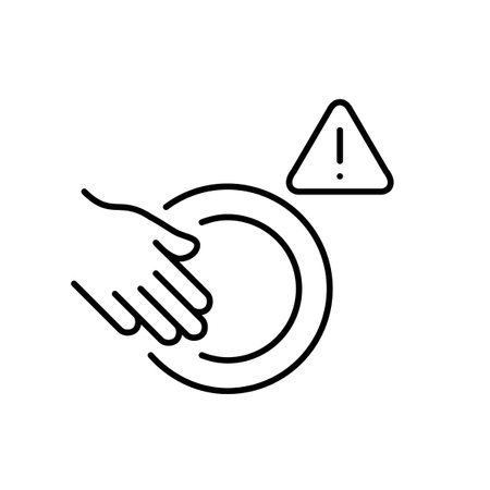 Hand washing dishes and danger alert. Cleaning products risks warning. Detergent safe handling. Pixel perfect, editable stroke vector iconのイラスト素材