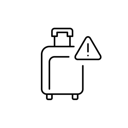 Wheeler luggage and hazardous alert. Prohibited goods, carry on baggage restrictions. Pixel perfect vector iconのイラスト素材
