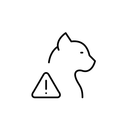 Cat allergy notice, restricted pet area. Behavioral warning, lost pet alert. Pixel perfect, editable stroke vector iconのイラスト素材