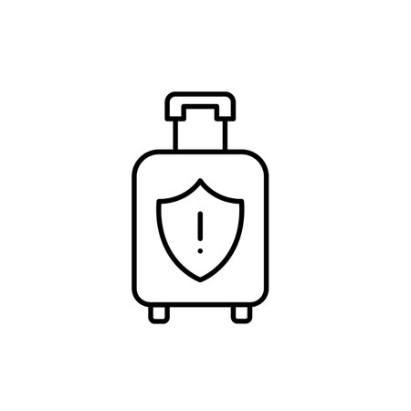 Luggage safety warning. Bags theft risk alert. Security shield for goods insurance. Pixel perfect, editable stroke vector iconのイラスト素材