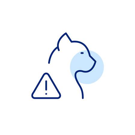 Cat allergy notice, restricted pet area. Behavioral warning, lost pet alert. Pixel perfect, editable stroke vector iconのイラスト素材