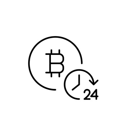 Bitcoin and 24 hours clock. All day cryptocurrency access. Endless digital currency cycle. Pixel perfect, editable stroke vector iconのイラスト素材