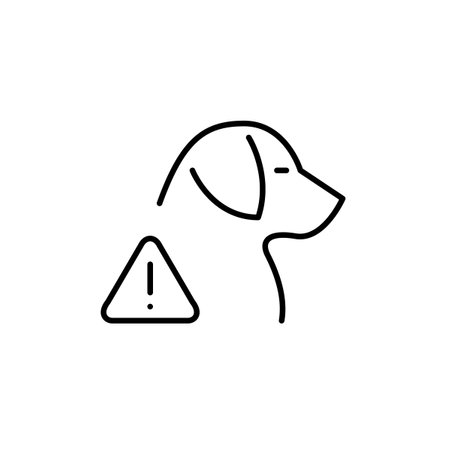 Dog and hazard alert. Exclamation mark in triangle. Wildlife interaction warning, pet health concerns. Pixel perfect, editable stroke vector iconのイラスト素材