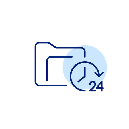 File folder and 24 hours symbol.Constant data access and backup update. Pixel perfect, editable stroke vector iconのイラスト素材