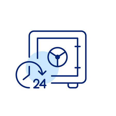 Bank vault and 24 hours symbol. Round the clock financial safety, investment protection. Pixel perfect, editable stroke vector iconのイラスト素材