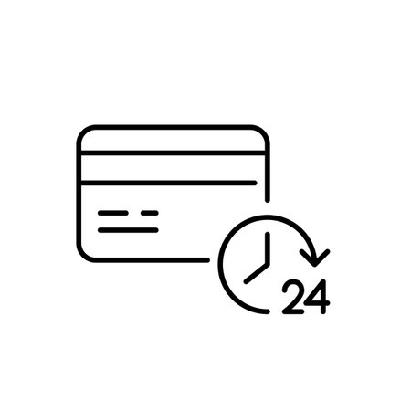 Credit card and 24 hours clock. 24 7 business and finance. Pixel perfect, editable stroke vector iconのイラスト素材