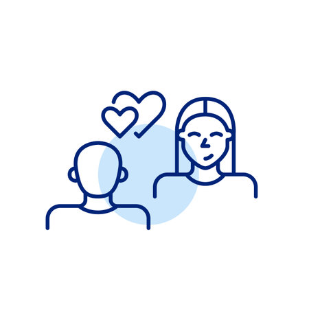 Man and woman on a romantic date. Love relationships. Pixel perfect, editable stroke vector iconのイラスト素材