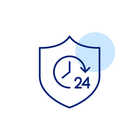 24 hours protection. Security and insurance. Pixel perfect, editable stroke vector iconのイラスト素材