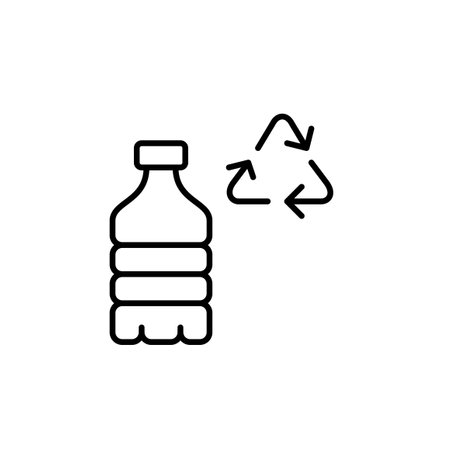 Plastic bottle and recycling arrows. Sustainable living, eco-friendly food and beverage packaging. Pixel perfect, editable stroke vector iconのイラスト素材