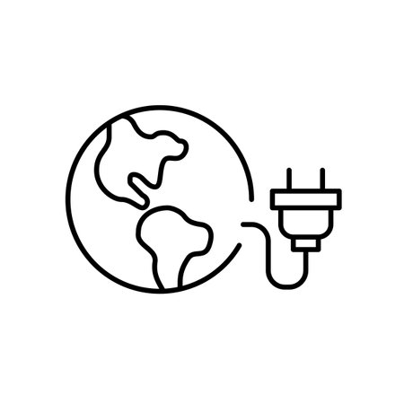 Earth and electric plug. Smart energy for sustainable future. Clean power. Pixel perfect, editable stroke vector iconのイラスト素材