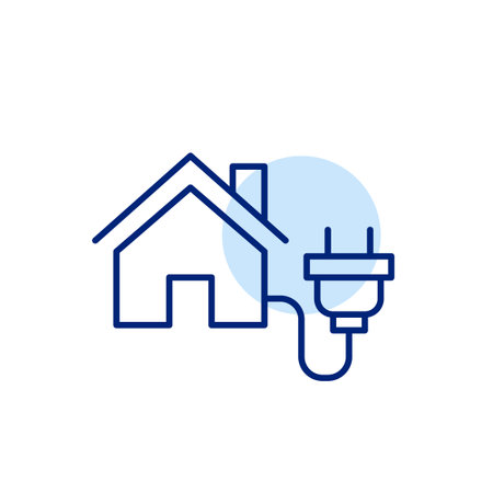 Home and electric plug. Smart power usage. Sustainable energy sources. Pixel perfect, editable stroke vector iconのイラスト素材