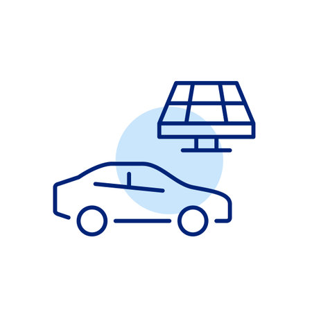 Car and solar panel. Alternative sources. Renewable energy, electricity power. Sustainable eco-friendly living. Pixel perfect, editable stroke vector iconのイラスト素材