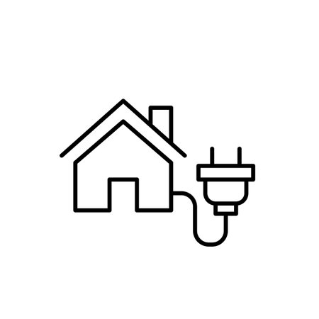Home and electric plug. Smart power usage. Sustainable energy sources. Pixel perfect, editable stroke vector iconのイラスト素材