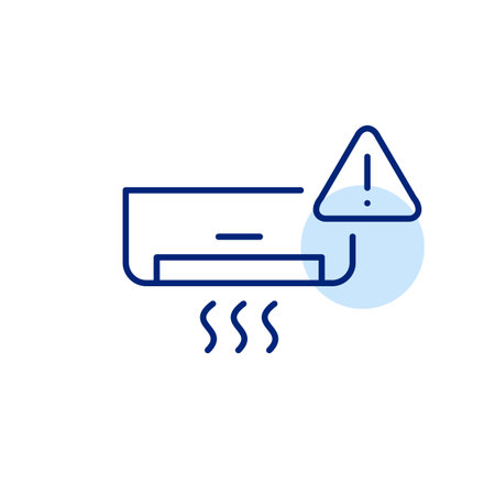 AC unit and exclamation mark. Service or repairs needed. Pixel perfect, editable stroke vector iconのイラスト素材