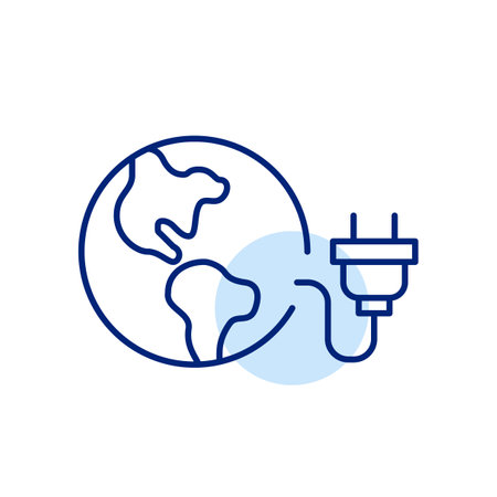 Earth and electric plug. Smart energy for sustainable future. Clean power. Pixel perfect, editable stroke vector iconのイラスト素材